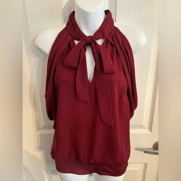Bebe Burgundy Mock Neck Keyhole Halter‎ Top Small - Picture 5 of 10